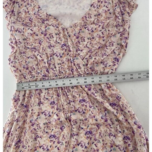 Lush Women’s Floral Faux Wrap Ruffle Flutter Sleeve Dress Sz L Fairycore Cottage - Picture 10 of 11